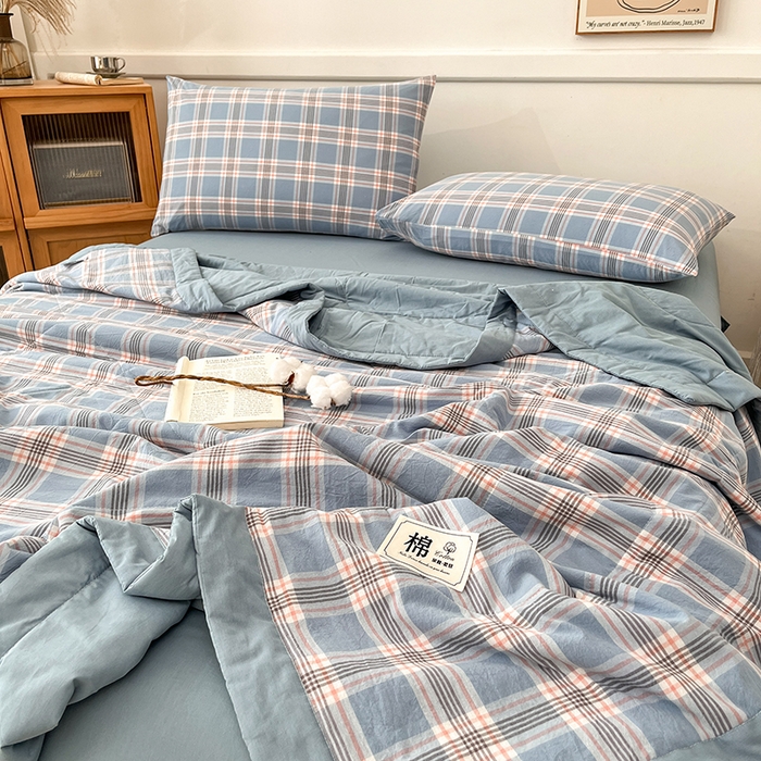 91家纺网 家纺一手货源 找家纺 鸣升家纺 2025新款100%里外全棉棉花夏被无印风全棉色织水洗棉夏凉被空调被夏被春秋被单人可机洗 初时兰