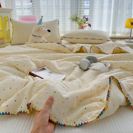 贝扬思 2025新款云感双层纱抗菌贝壳边夏被 贝壳边-波点世界