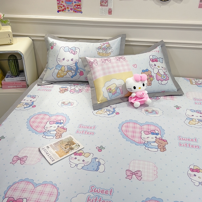 91家纺网 家纺一手货源 找家纺 摩妮卡 2025小清新数码冰丝席 碳光席三件套 凯蒂甜心