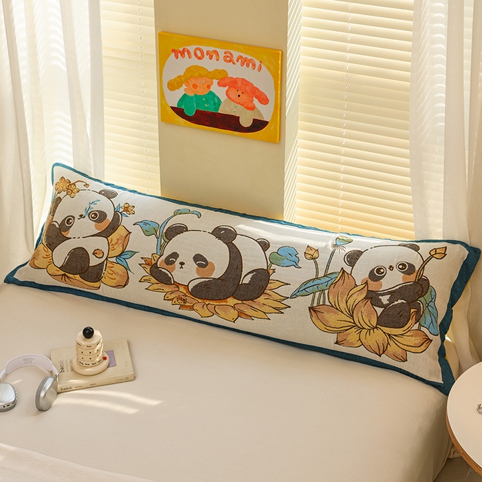 91家纺网 家纺一手货源 找家纺 雯雨2025新款A类卡通双人纱布枕套 熊猫