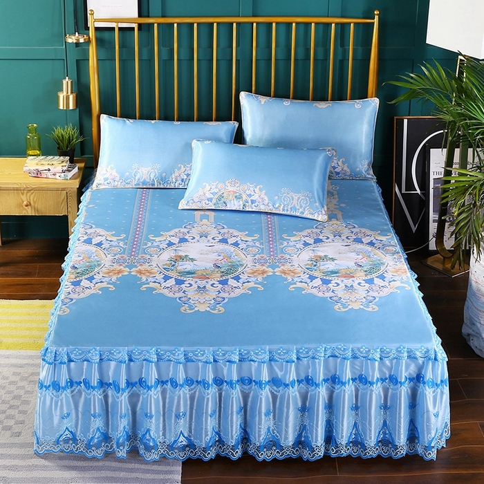 91家纺网 家纺一手货源 找家纺 （总）情恒家纺2025新款床裙款冰丝布艺软凉席三件套