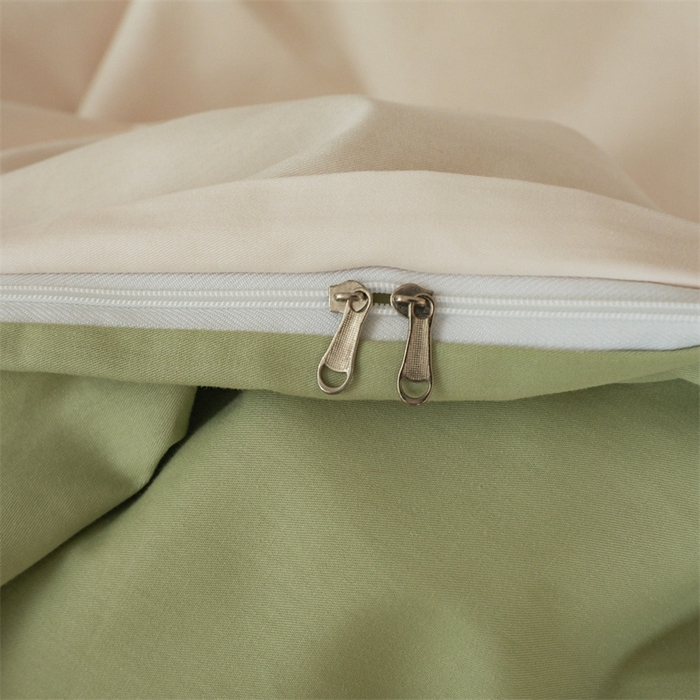 91家纺网 家纺一手货源 找家纺 启程2025新款全棉纯色双拼无印风四件套 奶白+草绿