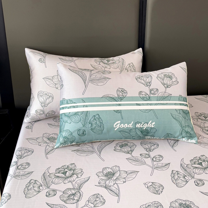 91家纺网 家纺一手货源 找家纺 纽缦家纺 2025新款印花冰丝床笠 秋雨暖熙青