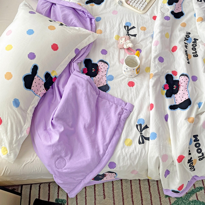 91家纺网 家纺一手货源 找家纺 富艺隆 2025新款水洗棉双层纱夏被 波点小狗