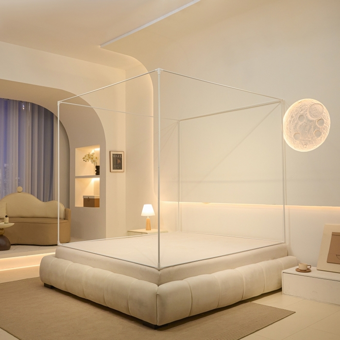 91家纺网 家纺一手货源 找家纺 冉美家纺  2025新款U型遮光方顶坐床蚊帐 粉色小熊