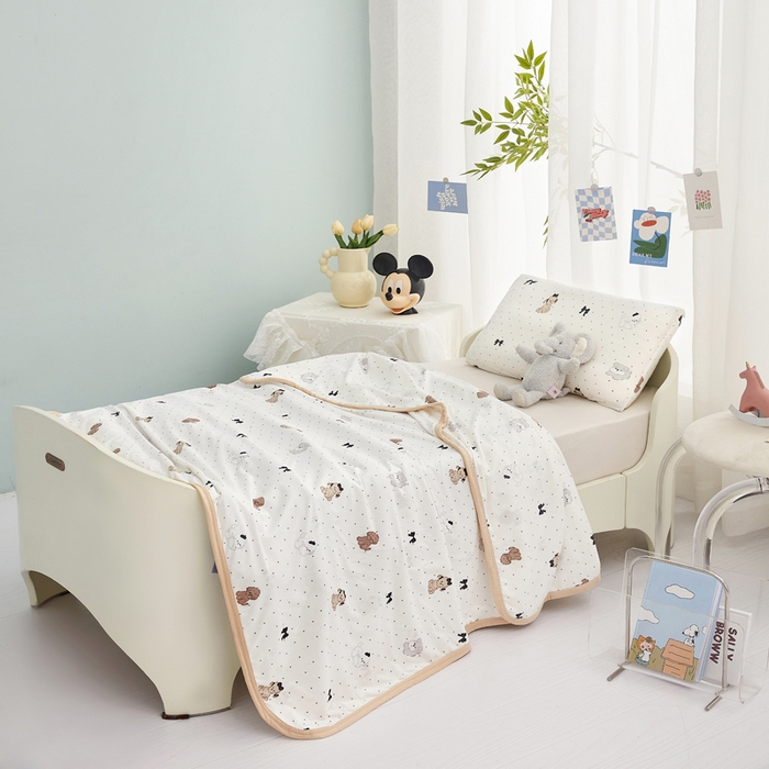 91家纺网 家纺一手货源 找家纺 丝涟家居 2025新款婴儿裸睡级凉感针织毯幼儿园夏被儿童夏被毯子 波点狗