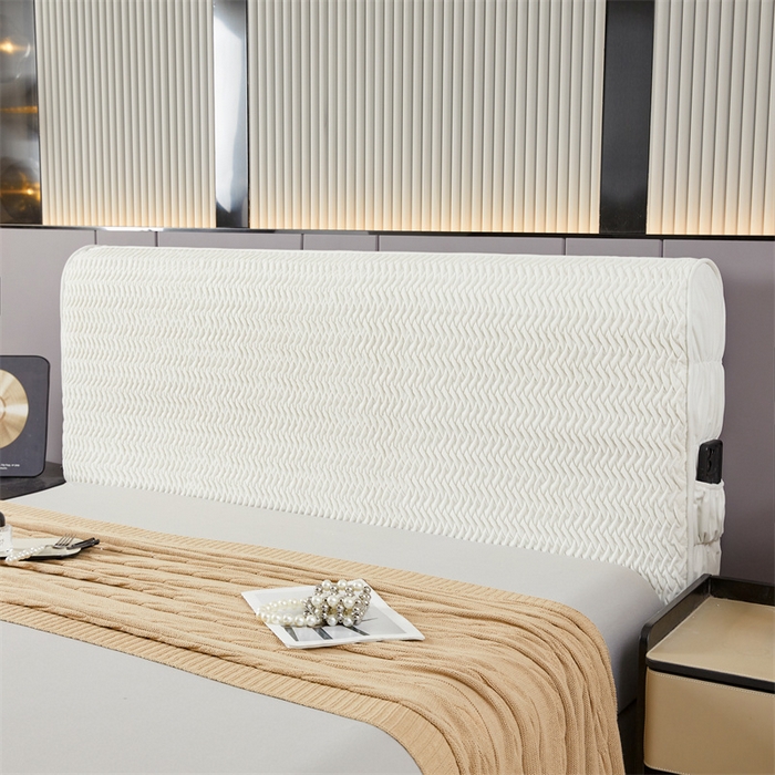 91家纺网 家纺一手货源 找家纺 情恒家纺 2025新款德芙绒工艺款全包床头罩 云朵白