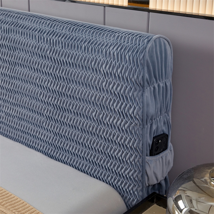 91家纺网 家纺一手货源 找家纺 情恒家纺 2025新款德芙绒工艺款全包床头罩 丹宁蓝