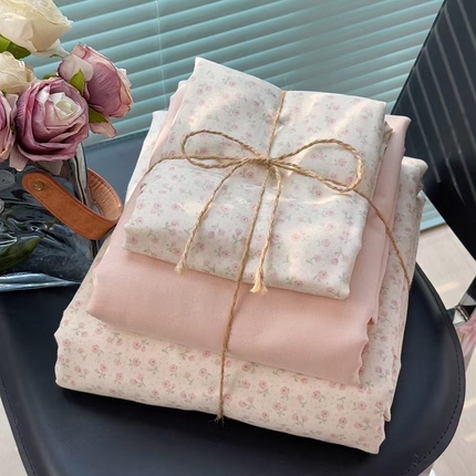 91家纺网 家纺一手货源 找家纺 麦伦家居 2025新款全棉有氧双层纱简约款系列四件套 可可茶（粉）