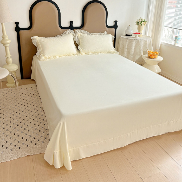 91家纺网 家纺一手货源 找家纺 艺玲家纺 2025新款糯小棉爱丽莎雪纺花边四件套 爱丽莎-黄