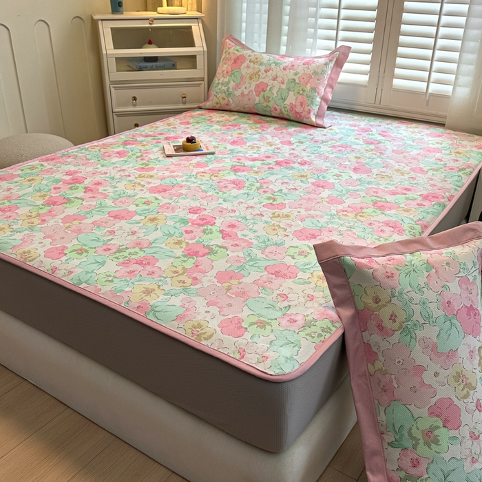 91家纺网 家纺一手货源 找家纺 迪乐妮 2025新款真冰藤印花床笠款凉席 繁花