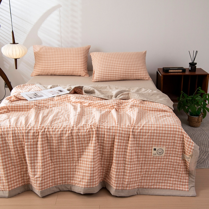 91家纺网 家纺一手货源 找家纺 鑫棉坊 2025新款全棉色织水洗棉A类棉花夏被可机洗空调被四件套床单枕套 初晴