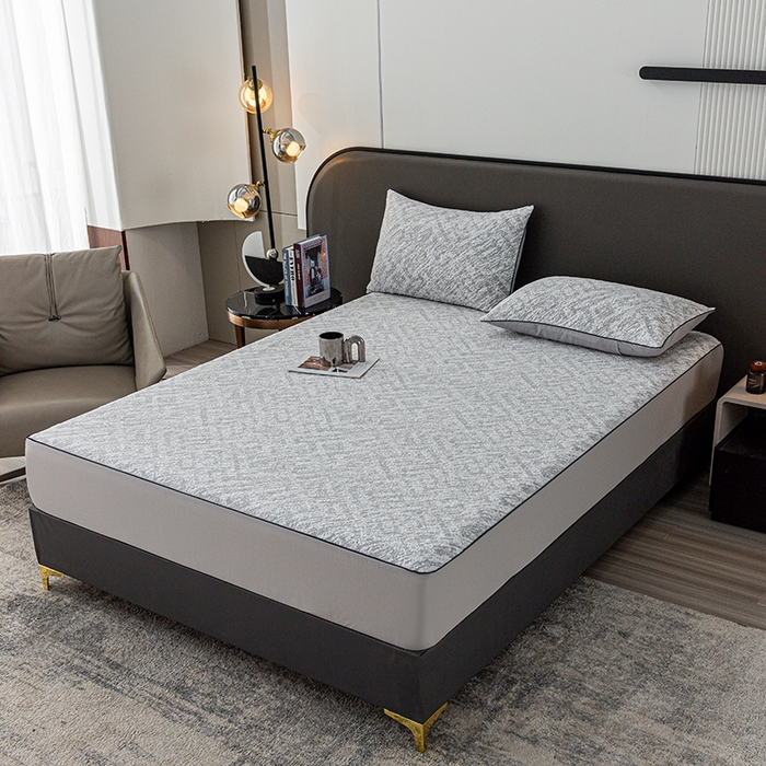 91家纺网 家纺一手货源 找家纺 锦罗绣 2025春夏新款PE中分子凉感提花软凉席席子 流金岁月-灰 床笠款