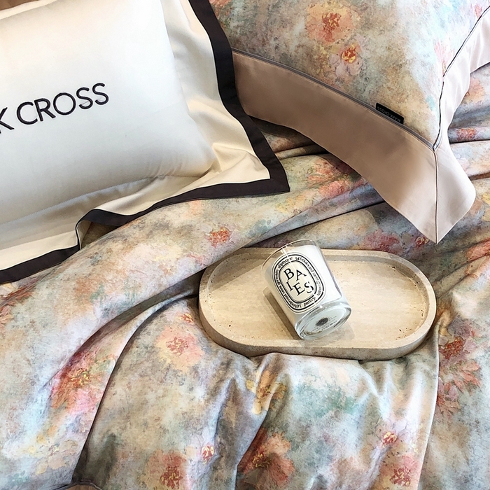 91家纺网 家纺一手货源 找家纺 佳汐蓝2025新款典雅诗意花卉全棉印花四件套券后不低于438/458元 时光之恋-杏黄桔