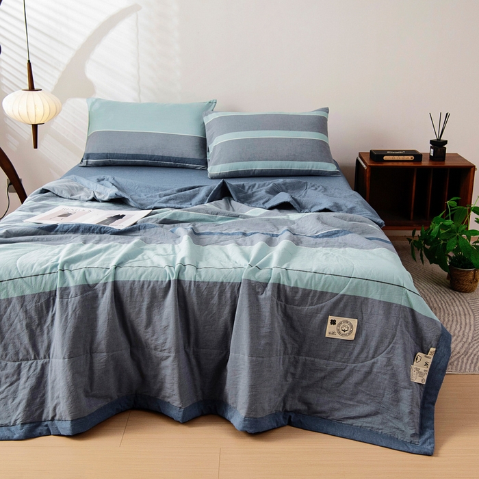 91家纺网 家纺一手货源 找家纺 鑫棉坊 2025新款全棉色织水洗棉A类棉花夏被可机洗空调被四件套床单枕套 曼达拉