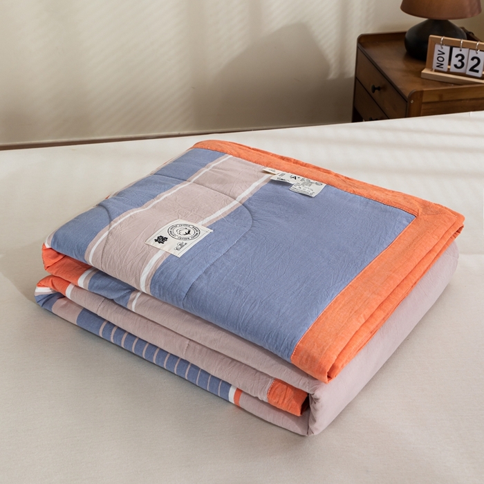 91家纺网 家纺一手货源 找家纺 鑫棉坊 2025新款全棉色织水洗棉A类棉花夏被可机洗空调被四件套床单枕套 妮可