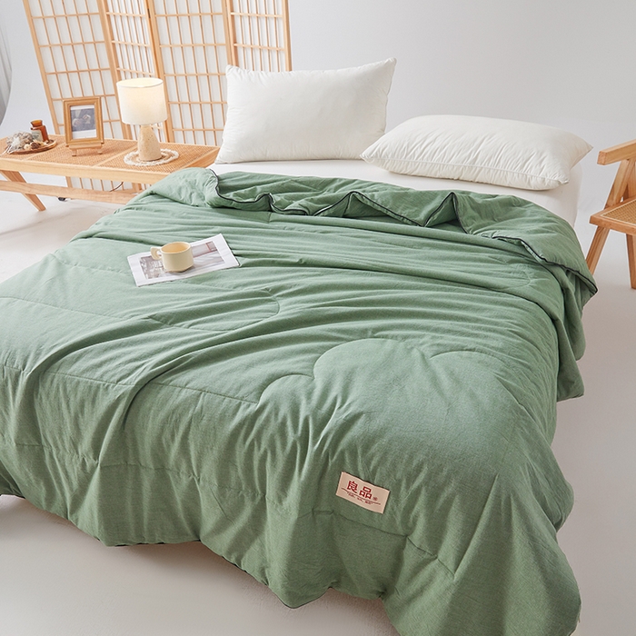 91家纺网 家纺一手货源 找家纺 熙宴家纺 2025新款纯色水洗棉新疆棉花夏被 青绿