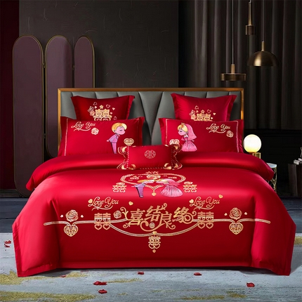 91家纺网 家纺一手货源 找家纺 （总）富之雅婚庆 2025新款全棉新中式刺绣婚庆四件套多件套【控价销售最低不低于288元】