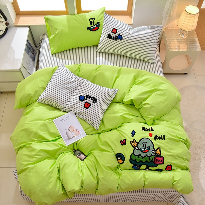 91家纺网 家纺一手货源 找家纺 （总）炫拼家纺 2025新款卡通多巴胺A类全棉40支水洗棉毛巾绣四件套