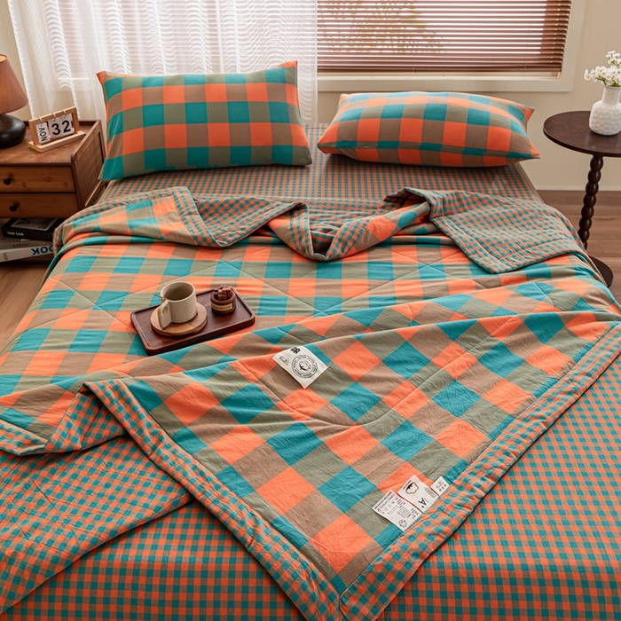 91家纺网 家纺一手货源 找家纺 鑫棉坊 2025新款全棉色织水洗棉A类棉花夏被可机洗空调被四件套床单枕套 北辰