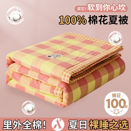 91家纺网 家纺一手货源 找家纺 鑫棉坊 2025新款全棉色织水洗棉A类棉花夏被可机洗空调被四件套床单枕套 桃生