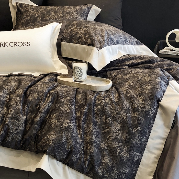 91家纺网 家纺一手货源 找家纺 佳汐蓝2025新款典雅诗意花卉全棉印花四件套券后不低于438/458元 柏林庄园-游牧灰