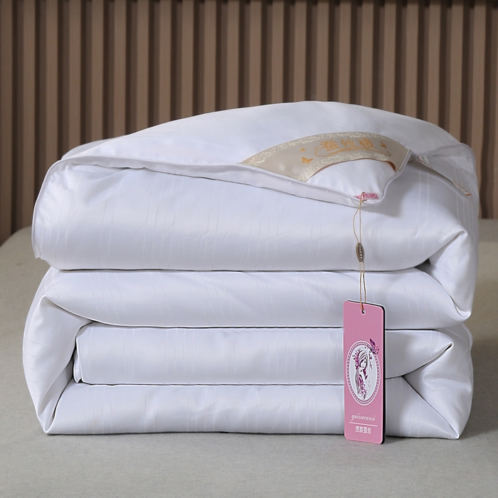 91家纺网 家纺一手货源 找家纺 2025新款全棉缎条贡缎提花被子被芯夏凉被春秋被冬被二合一子母被 白色