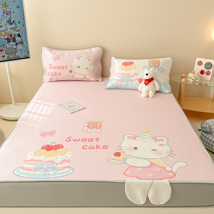 91家纺网 家纺一手货源 找家纺 慕尚家纺 2025新款凉感卡通工艺席床笠-Kitty猫