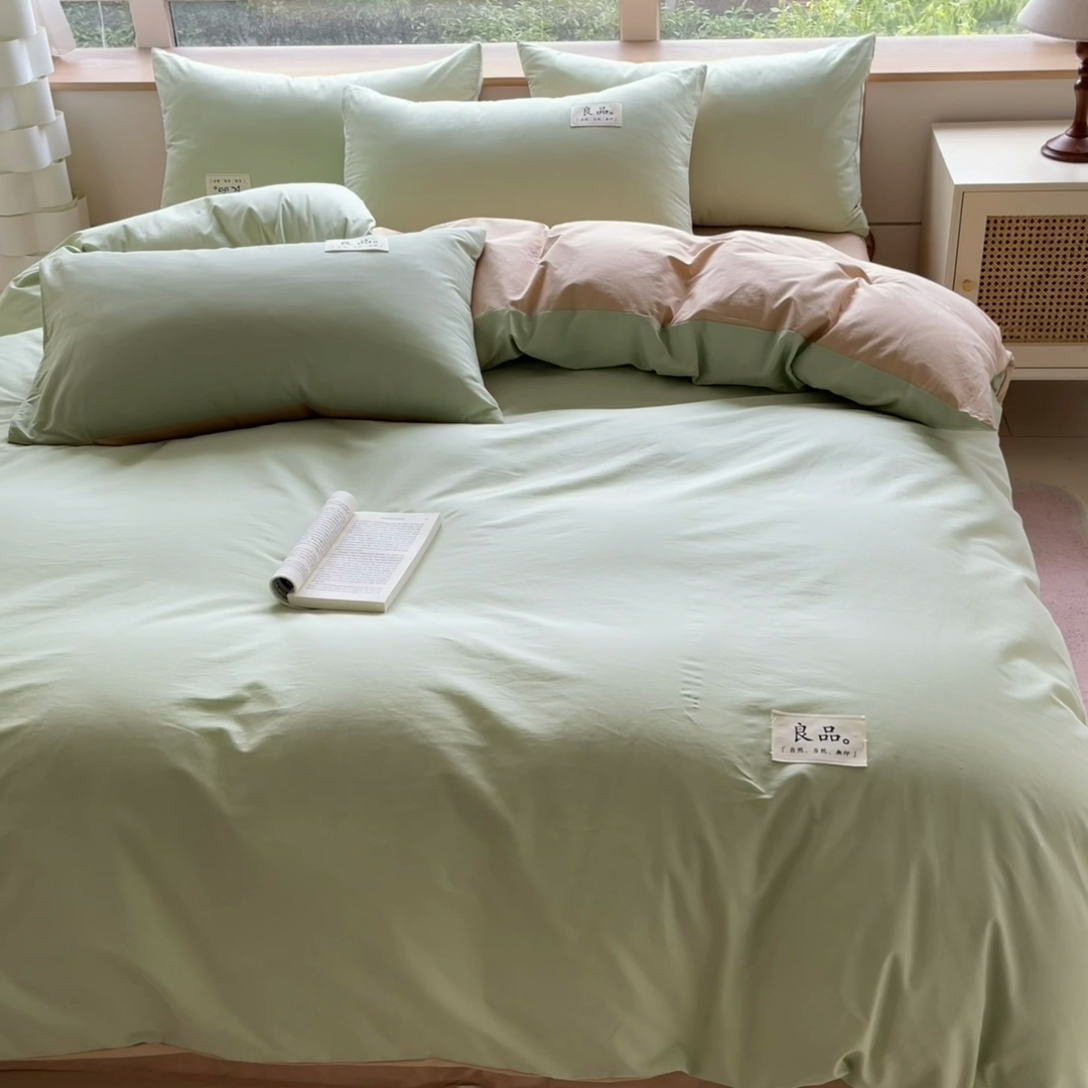 91家纺网 家纺一手货源 找家纺 （总）禧澜庭 2025新款纯棉全棉水洗棉斜纹无印风贴标四件套三件套