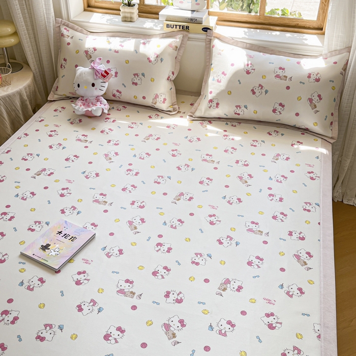 91家纺网 家纺一手货源 找家纺 博雅 2025新款三丽欧A类小版数码印花1200D冰丝凉席凉席席子 可爱KT