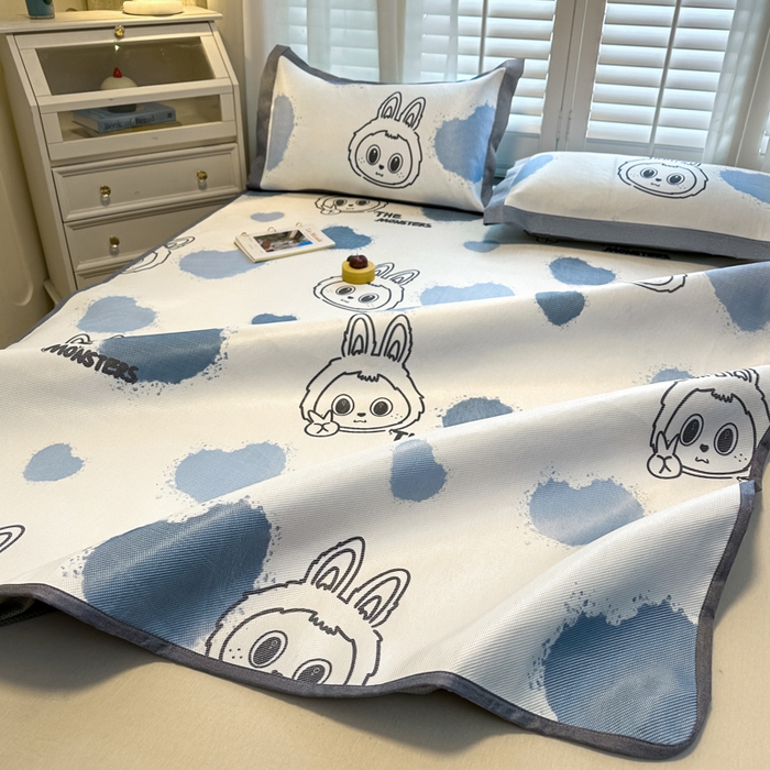 91家纺网 家纺一手货源 找家纺 迪乐妮 2025新款真冰藤印花床笠款凉席 小怪兽