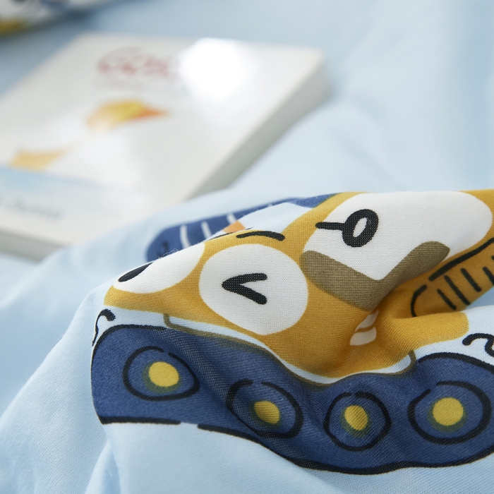 91家纺网 家纺一手货源 找家纺 丝涟家居 2025新款A类双面针织棉卡通小清新滚绳工艺夏被小挖机