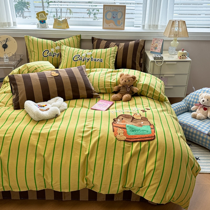 91家纺网 家纺一手货源 找家纺 （总）呗旺鹿 2025新款happy巴拉毛巾绣纯棉四件套