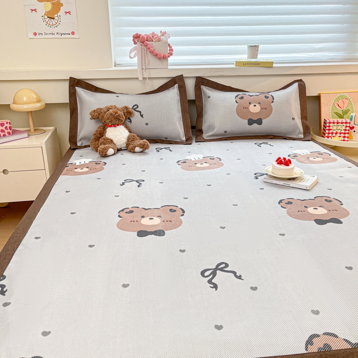 91家纺网 家纺一手货源 找家纺 迪乐妮 2025新款印花真冰藤冰凉席 爱心熊