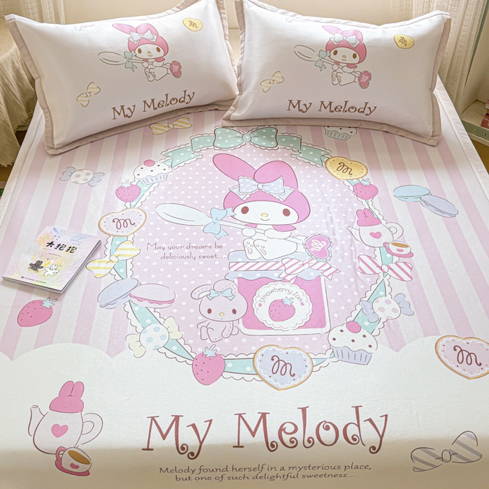 91家纺网 家纺一手货源 找家纺 博雅 2025新款三丽欧A类大版数码印花1200D冰丝凉席凉席席子 魔法美乐蒂