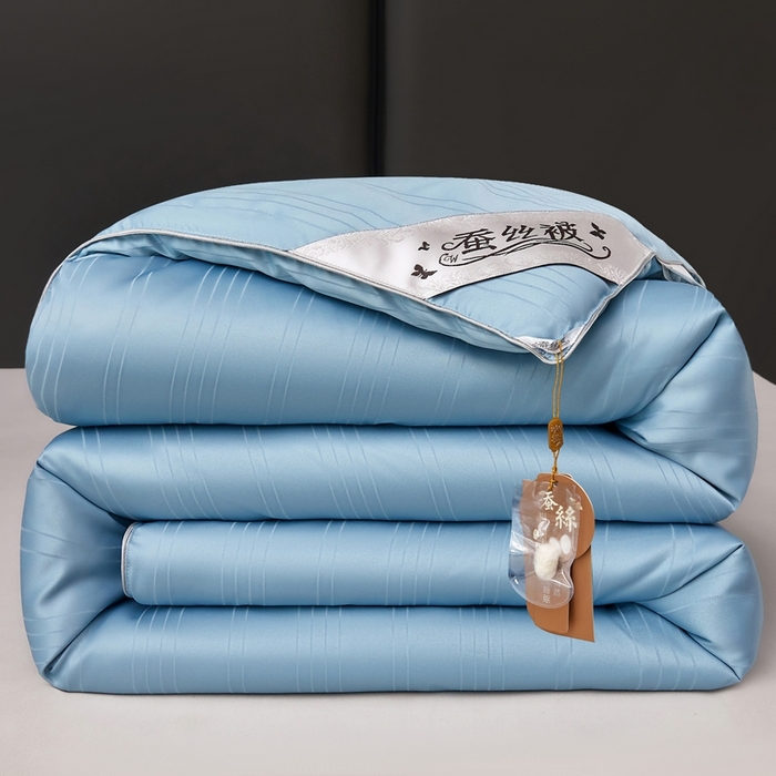 91家纺网 家纺一手货源 找家纺 金同成家纺 2025新款缎条蚕丝被春秋被子母被冬被子被芯 远山蓝