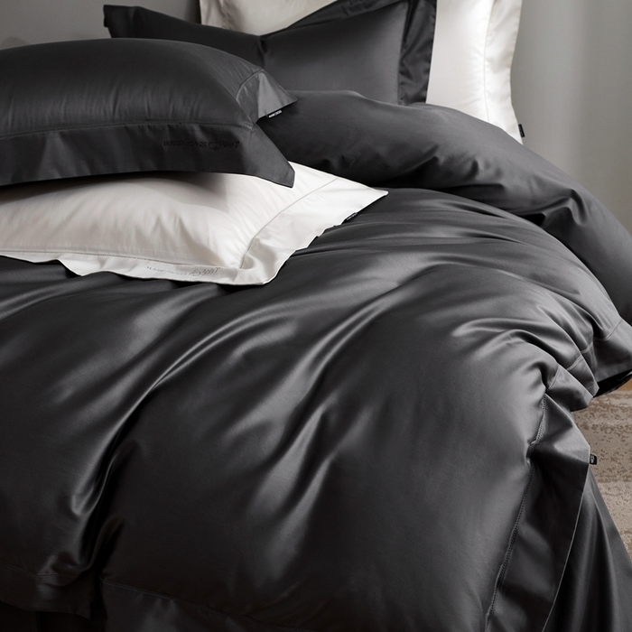 91家纺网 家纺一手货源 找家纺 佳汐蓝 2025新款奢简高支棉柔雾奢缎长绒棉四件套券后不低于628/648元 百慕灰