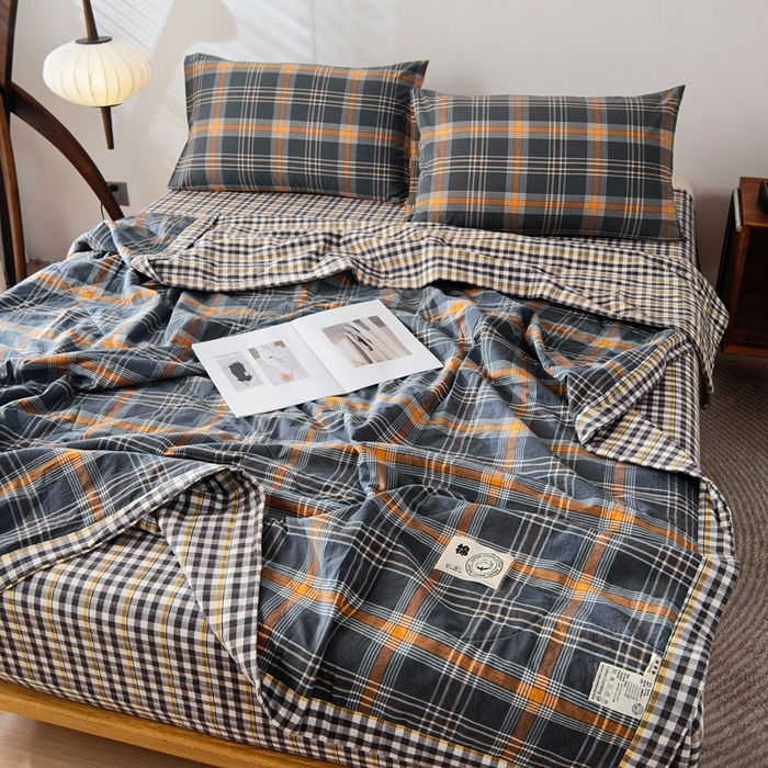 91家纺网 家纺一手货源 找家纺 鑫棉坊 2025新款全棉色织水洗棉A类棉花夏被可机洗空调被四件套床单枕套 伯恩