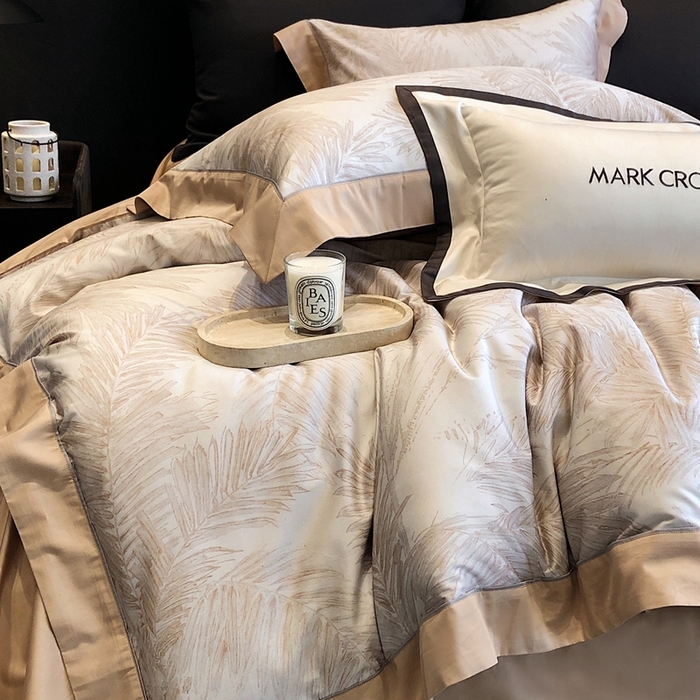 91家纺网 家纺一手货源 找家纺 佳汐蓝2025新款典雅诗意花卉全棉印花四件套券后不低于438/458元 烟火星辰-日落桔