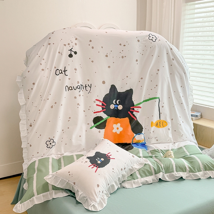 91家纺网 家纺一手货源 找家纺 玉元坊 2025新款全棉纯棉数码印花四件套 猫钓鱼