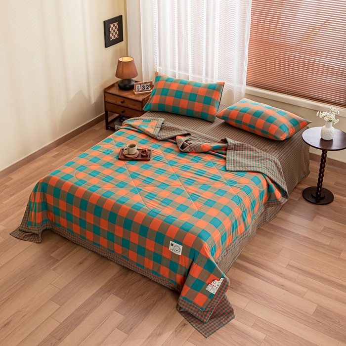 91家纺网 家纺一手货源 找家纺 鑫棉坊 2025新款全棉色织水洗棉A类棉花夏被可机洗空调被四件套床单枕套 北辰