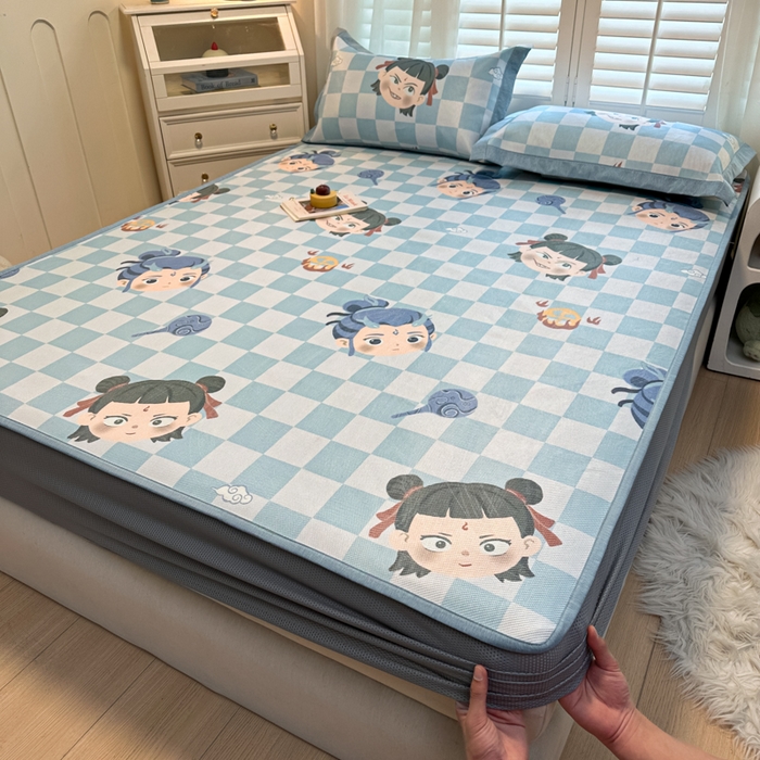 91家纺网 家纺一手货源 找家纺 迪乐妮 2025新款真冰藤印花床笠款凉席 吒儿