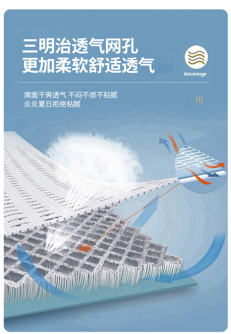 91家纺网 家纺一手货源 找家纺 倾慕家纺 2025新款PE40肌理提花贴标席子凉席-床席款 立体格蓝床席款