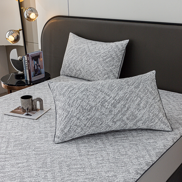 91家纺网 家纺一手货源 找家纺 锦罗绣 2025春夏新款PE中分子凉感提花软凉席席子 流金岁月-灰 床笠款