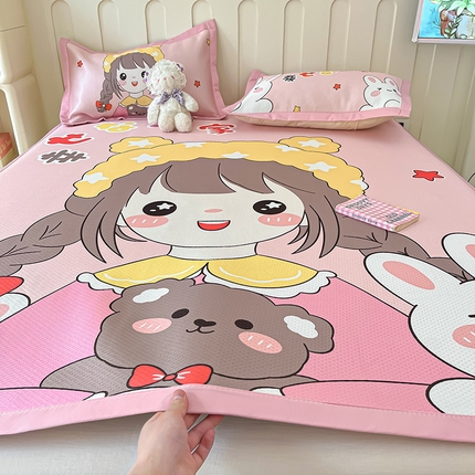 摩妮卡 2025新款A类大版碳光冰丝席 三件套 幸运一家-粉