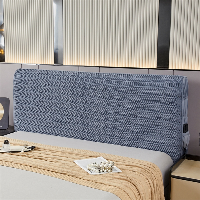 91家纺网 家纺一手货源 找家纺 情恒家纺 2025新款德芙绒工艺款全包床头罩 丹宁蓝