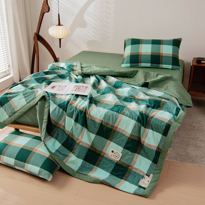 91家纺网 家纺一手货源 找家纺 鑫棉坊 2025新款全棉色织水洗棉A类棉花夏被可机洗空调被四件套床单枕套 澜海