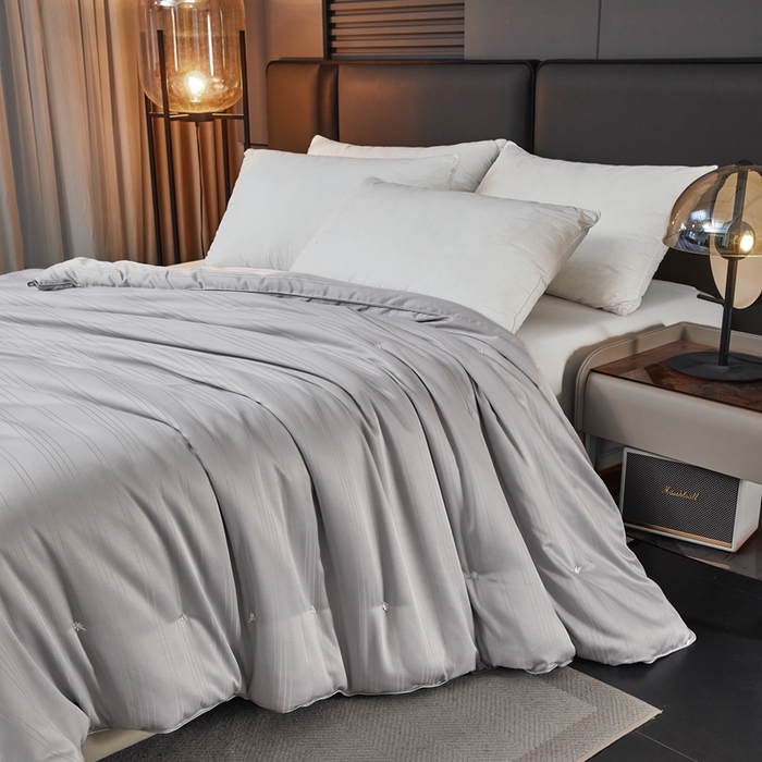 91家纺网 家纺一手货源 找家纺 金同成家纺 2025新款缎条蚕丝被春秋被子母被冬被子被芯 时尚灰