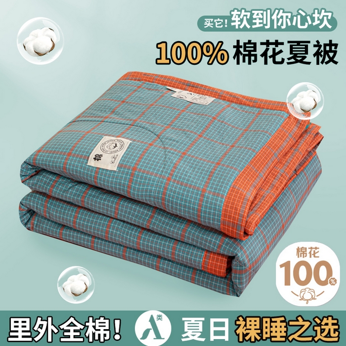 91家纺网 家纺一手货源 找家纺 鑫棉坊 2025新款全棉色织水洗棉A类棉花夏被可机洗空调被四件套床单枕套 百香果