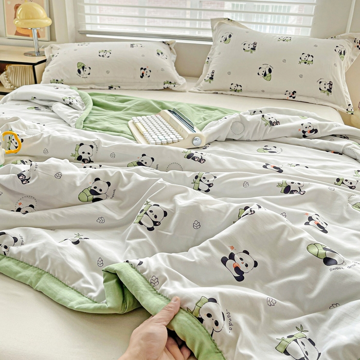 91家纺网 家纺一手货源 找家纺 富艺隆 2025新款水洗棉双层纱夏被 小熊猫